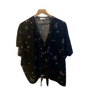 LC Lauren Conrad Flamingo Print Button Down Tie Front Top Blouse XXL